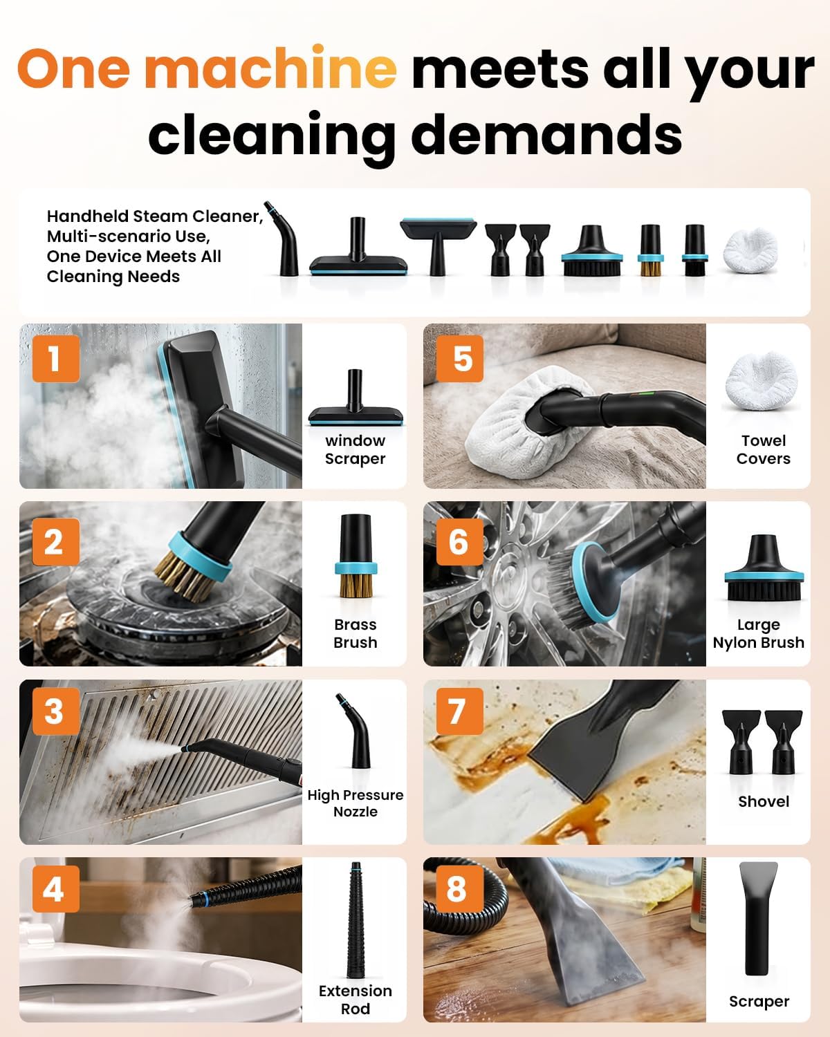 Steam Cleaner for Home & Car – Handheld Steamer for Cleaning with 2500W High Temperature, 3 Modes, 12 Accessories & 1.8L Large Tank, Portable Steam Cleaner for Couch, Grease, Kitchen, Bathroom, Car thumbnail