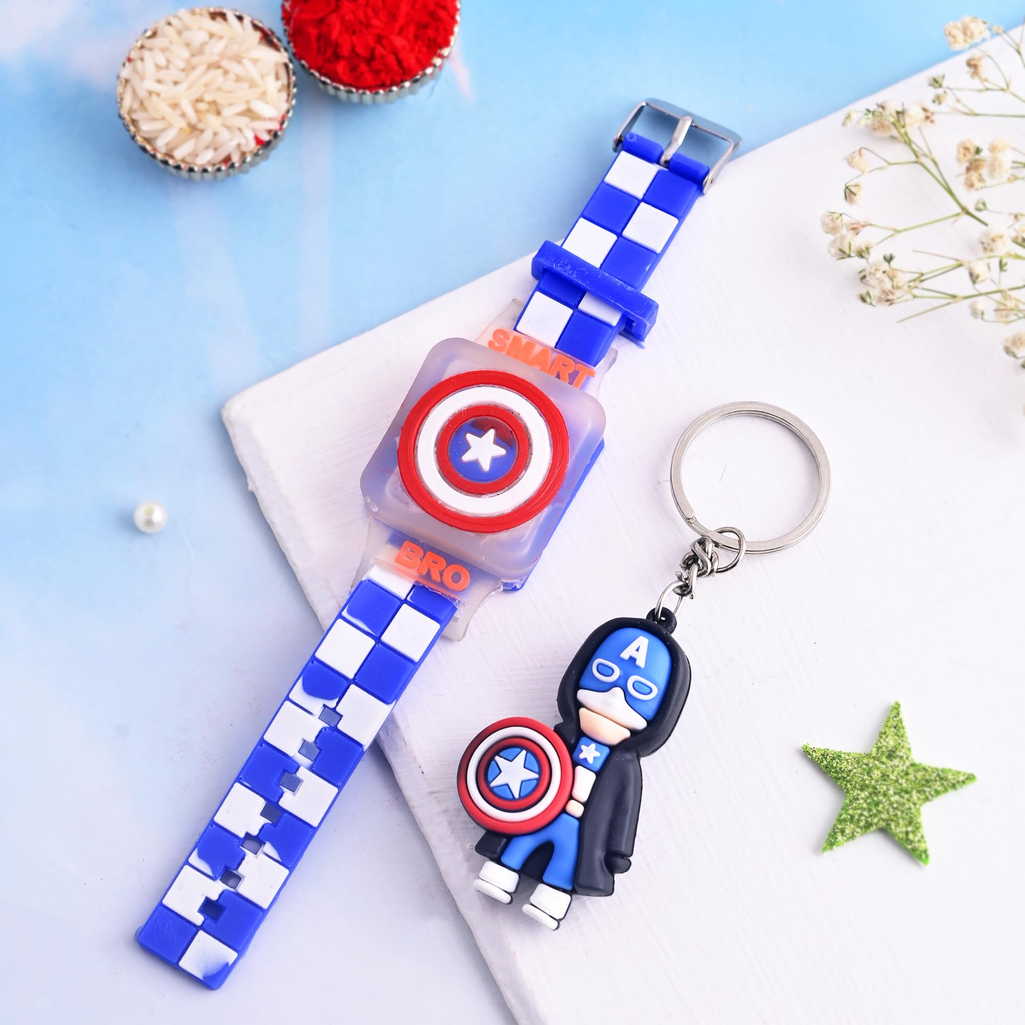 ascension Cute Cartoon Character Kids Rakhi Wrist Slap Band Rakhi for Kids Cute Fancy Soft Rubber Rakhi for Girls & Boys Bracelet for Brother Bhai With Key Chain Gift & Roli Tilak-image-0