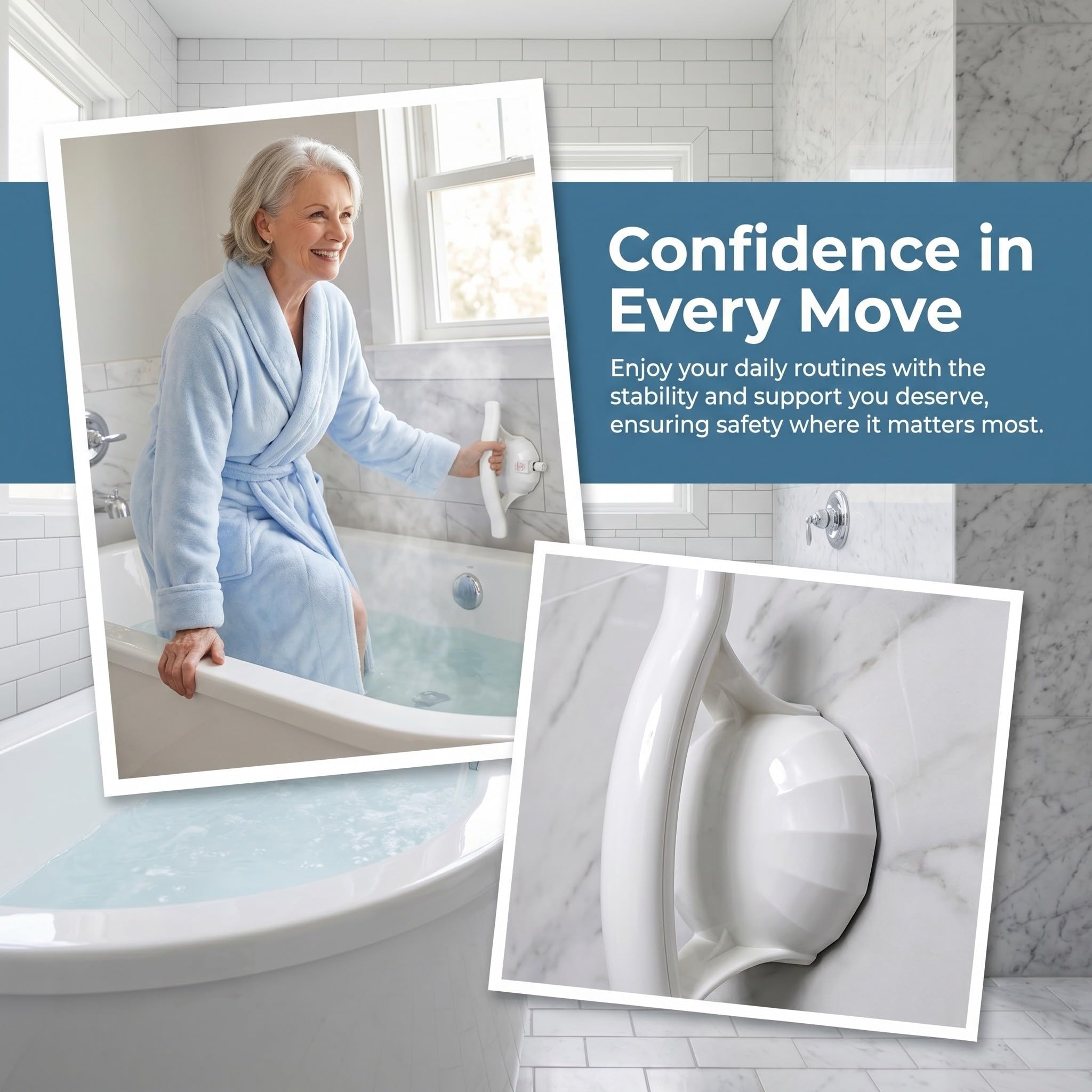Lurrose Barra de agarre con ventosa para bañera y ducha, asa de seguridad resistente para baño para personas mayores y sillas de ducha, la barra de agarre se puede fijar a azulejos, vidrio y