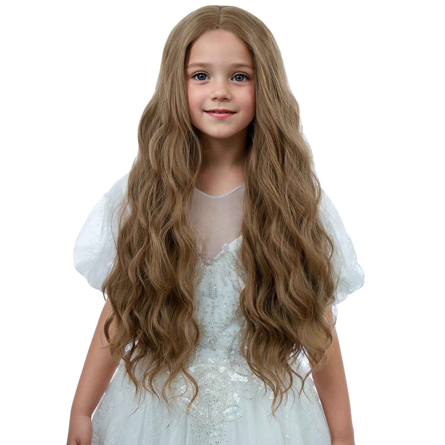 Kids Brunette Wig Light Brown Long Curly Wavy Wigs for GirlsChild Auburn Wig Synthetic Wigs for Daily Halloween Use