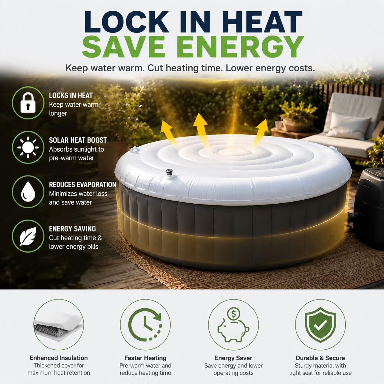 Couverture Gonflable de Spa, Couvercle Pliable à économie d'énergie, couvertures de Remplacement pour spas gonflables Ronds extérieurs