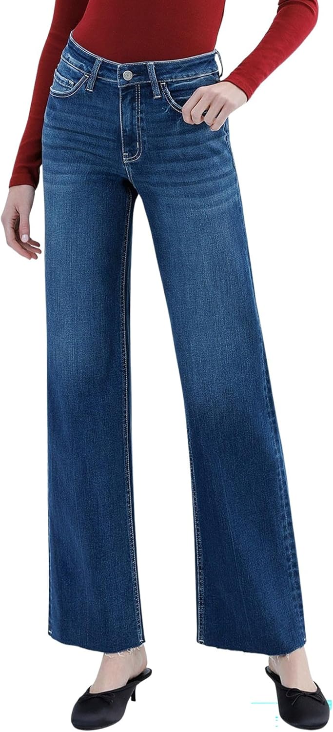 VERVET Women's Aileeah High Rise Slim Wide Leg Jeans
