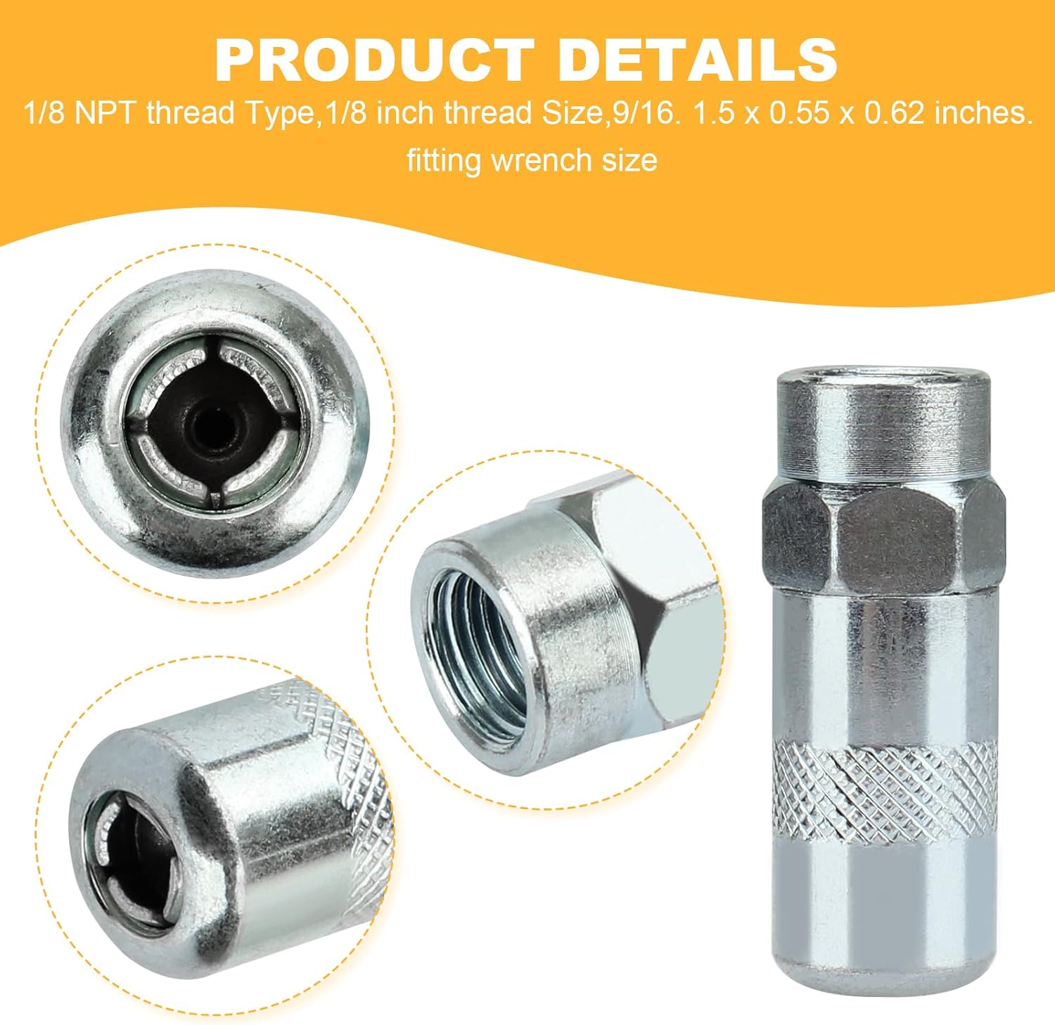 DCGG5701-3 Grease Gun Couplers(3 Pack) for DEWALT Grease Gun.Fits for DEWALT Grease Gun Hose,Pneumatic Grease Gun,Heavy Duty,1/8 Inch NPT,10,000 MAX PSI.
