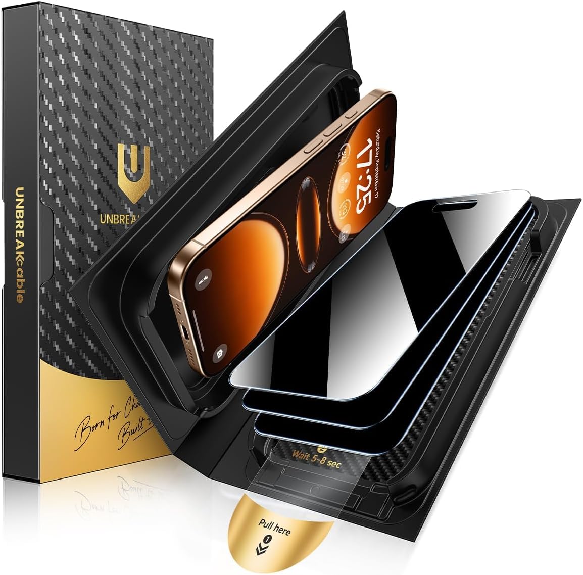 UNBREAKcable Privacy Screen Protector for iPhone 16 Pro Max 6.9", 3 Pack Full Coverage Tempered Glass [28° Anti-Spy] [9H Hardness] [Easy Installation Box] Shatterproof Private Screen Guard