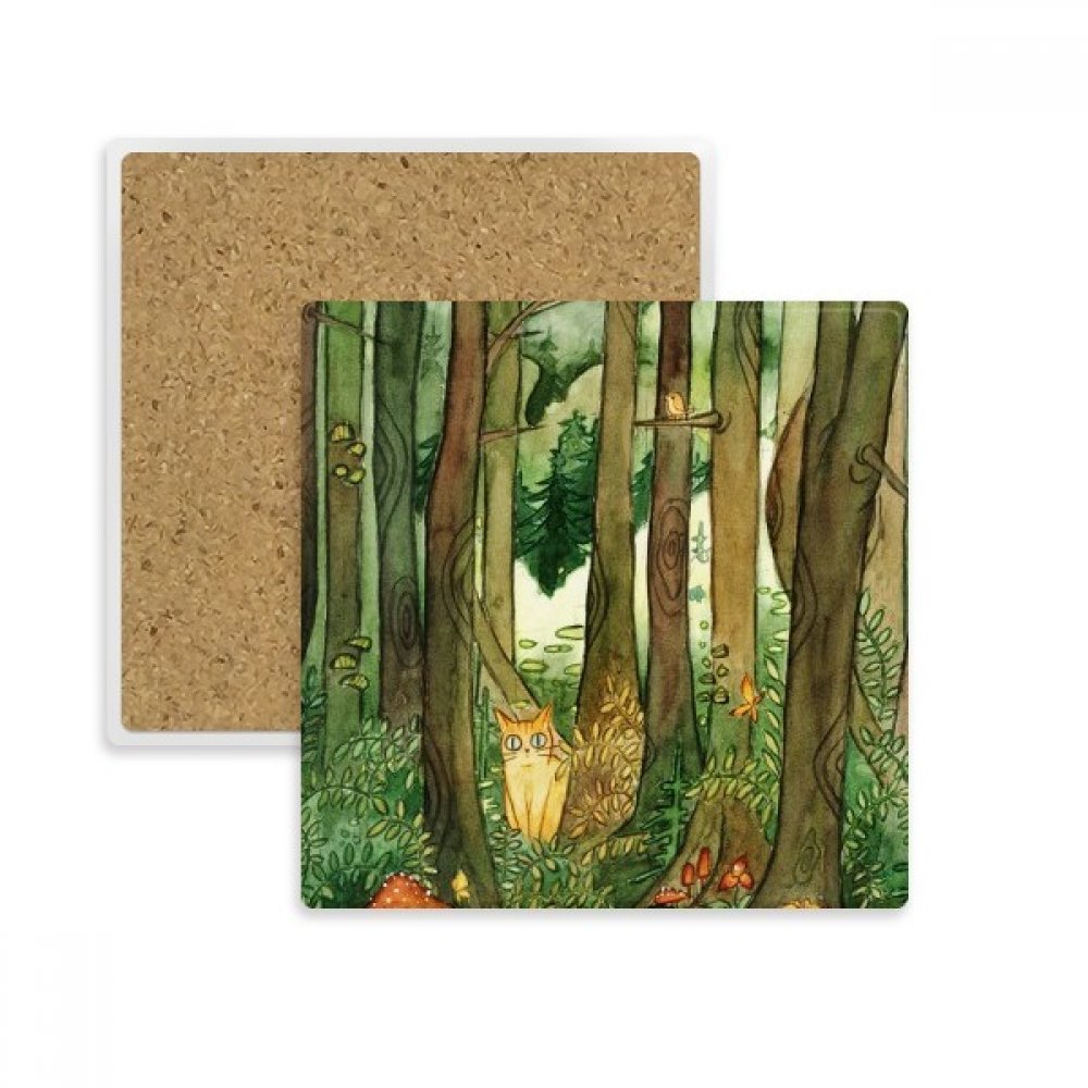 Dessous de verre en pierre de qualité illustration forêt de chat