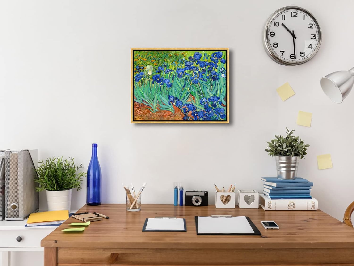 Wieco Art Framed Wall Art Canvas Prints Irises By Van Gogh Famous Flowers Oil Paintings Reproduction Abstract Canvas Prints for Home Living Room Decorations Bronze Gold Frame