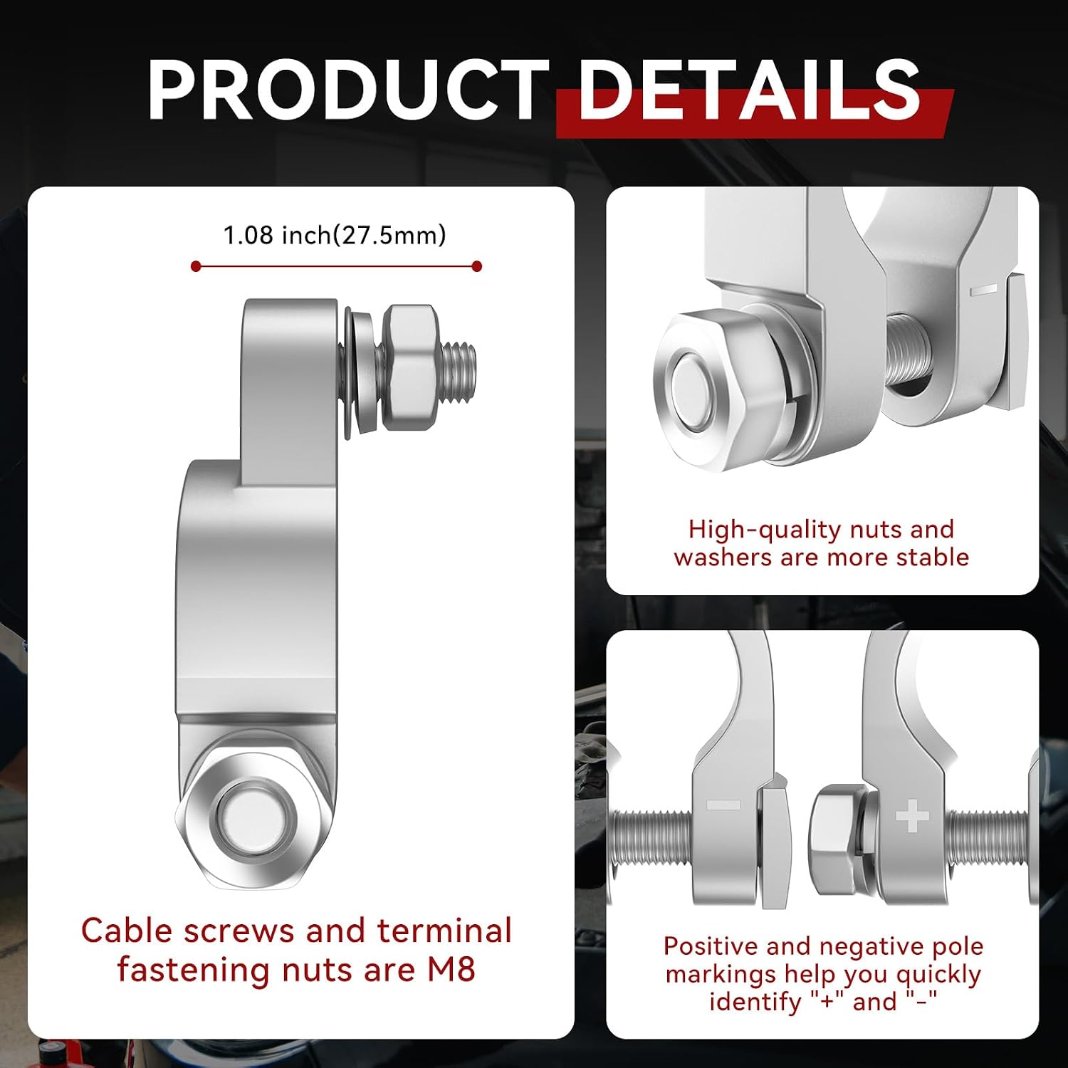 Battery Terminal Connectors Heavy Duty with Anti Corrosion Washers (4Pcs) | Military Positive Negative car battery top post terminal connector Compatible with Tractor Marine truck