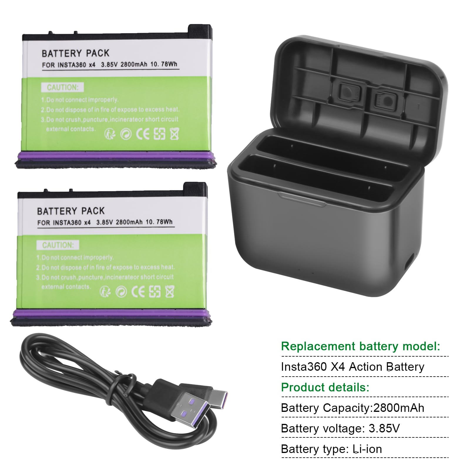 2800mAh Battery Accessory for Insta360 X4 Camera - Dettaglio