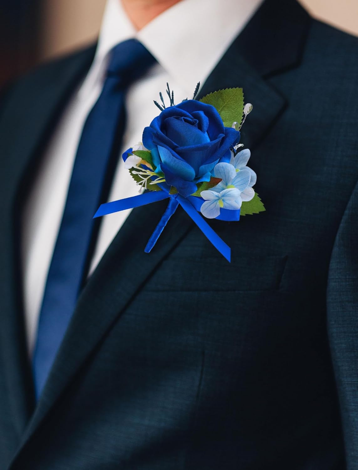 Marriwise 6pcs Rose Boutonniere for Men, Artificial Flowers Wedding Groom Groomsmen Boutonniere for Wedding/Anniversary/Prom/Rustic Wedding/Homecoming (Navy Blue) - Image 4