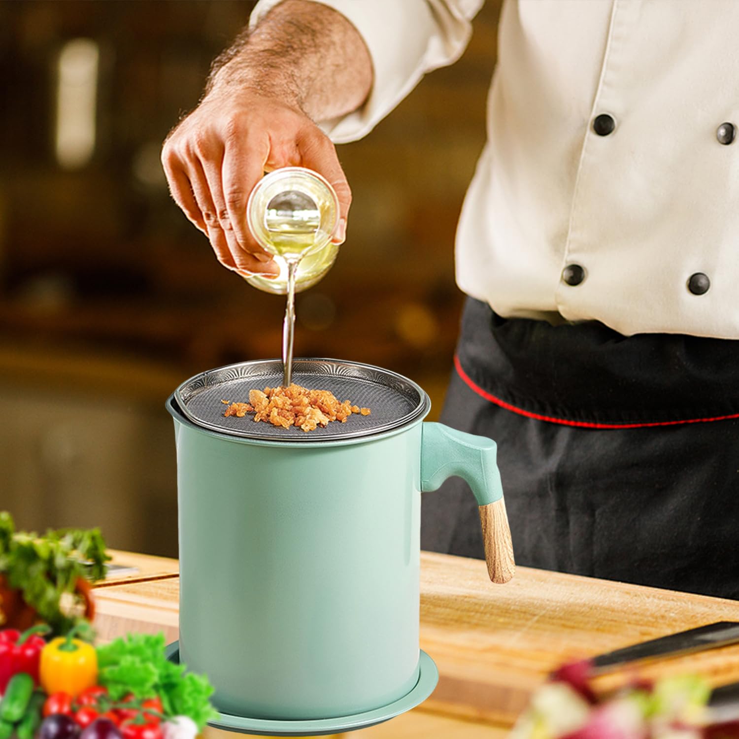 Contenedor De Grasa De Tocino Con Colador, Colador De Aceite De 47 Oz/1,4 L, Recipiente De Almacenamiento De Aceite Para Cocina, Filtro De Suministros De Almacenamiento De Aceite(Verde claro)