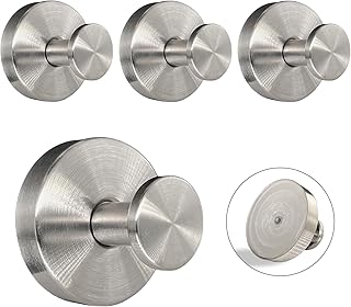 Suction Cup Hooks for Shower - 4 Pack, Matte Chrome - Stainless Steel, Strong Suction, No Drill, Removable Hanger, Tile Bathroom Kitchen Wall, Glass Door, Mirror Hook Hanging Robe, Towel Holder