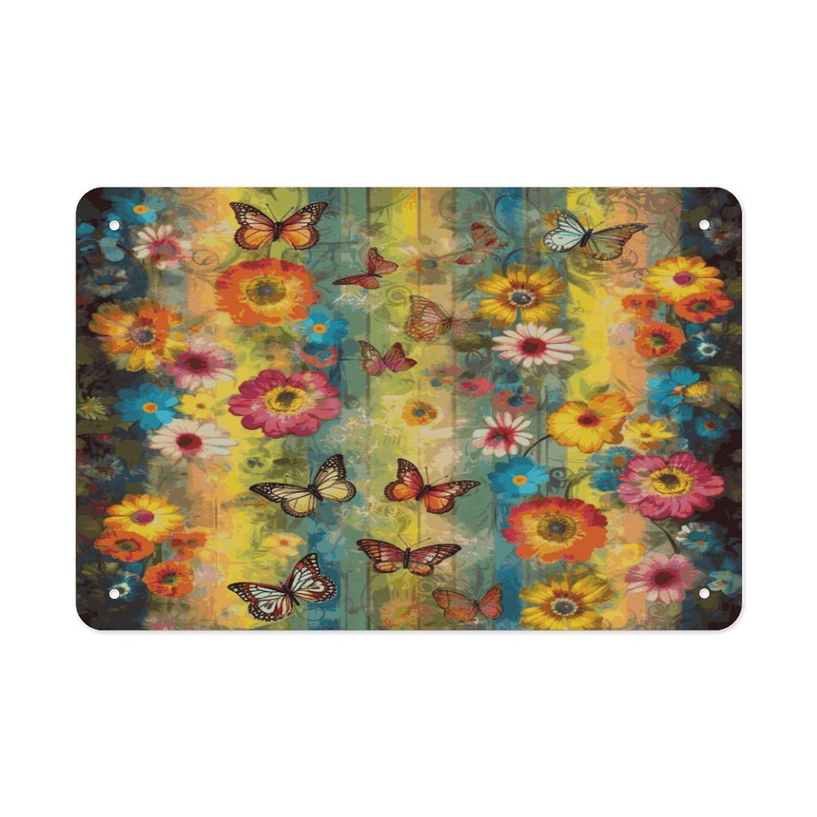 Fodpand Style Flowers And Butterflies Wall Art Metal Signs Tin Sign