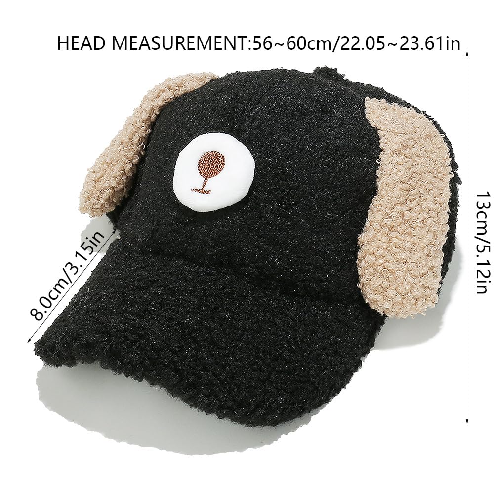 Gorro de Invierno, Gorra de béisbol Invierno for Mujer, Ajustable, Lana Cordero, con Orejas Cachorro, Lisa y sin estructurar(3PCS)