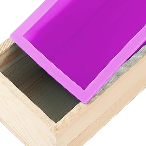 Miniatura 3 de 3 paquetes de moldes de jabón de silicona de 42 onzas, kit de molde de jabón rectangular con caja y cubiertas de madera, kit de moldes flexibles