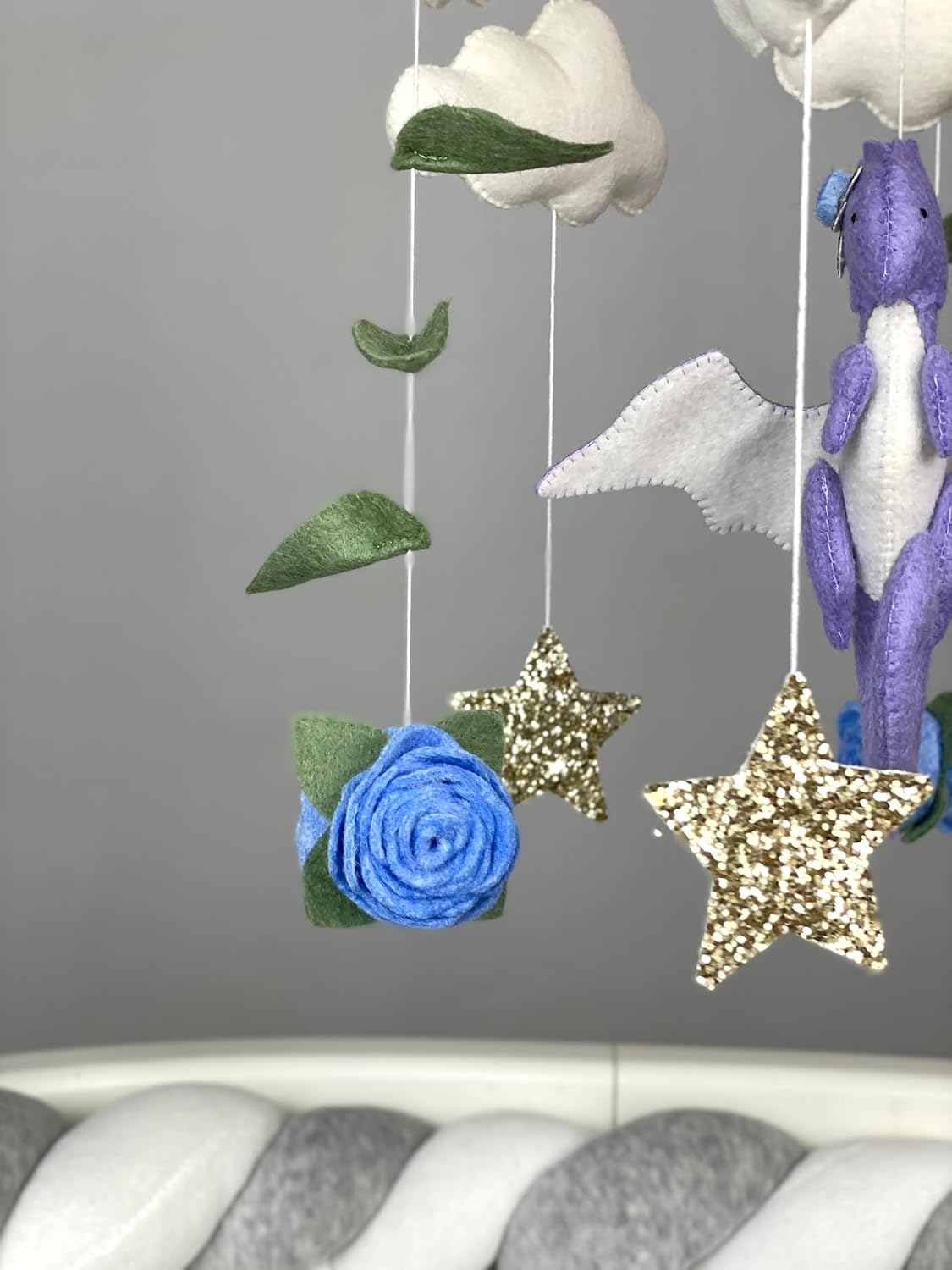 Dragon Baby Mobile for Girl Crib Fantasy Nursery Dragon Purple Dragon Baby Felt Hanging Mobile Flower Baby Mobile Handmade Dragon Baby Shower New Baby Girl Gift Pregnancy New Parents Gift