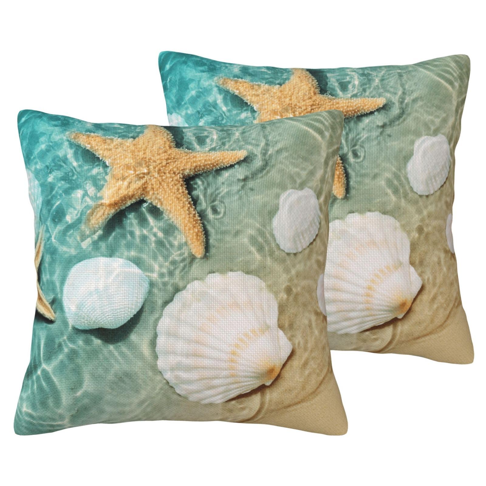 Taie d'oreiller étoiles de mer aspect lin premium pour coussin
