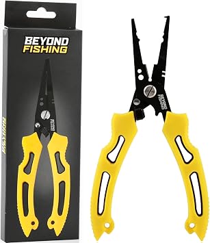 Beyond Fishing QuickRig Fishing Pliers Multifunction Stainless Steel Split Ring Pliers for Fishing with Line Cutter & Crimper Corrosion Resistant & Spring Loaded Design