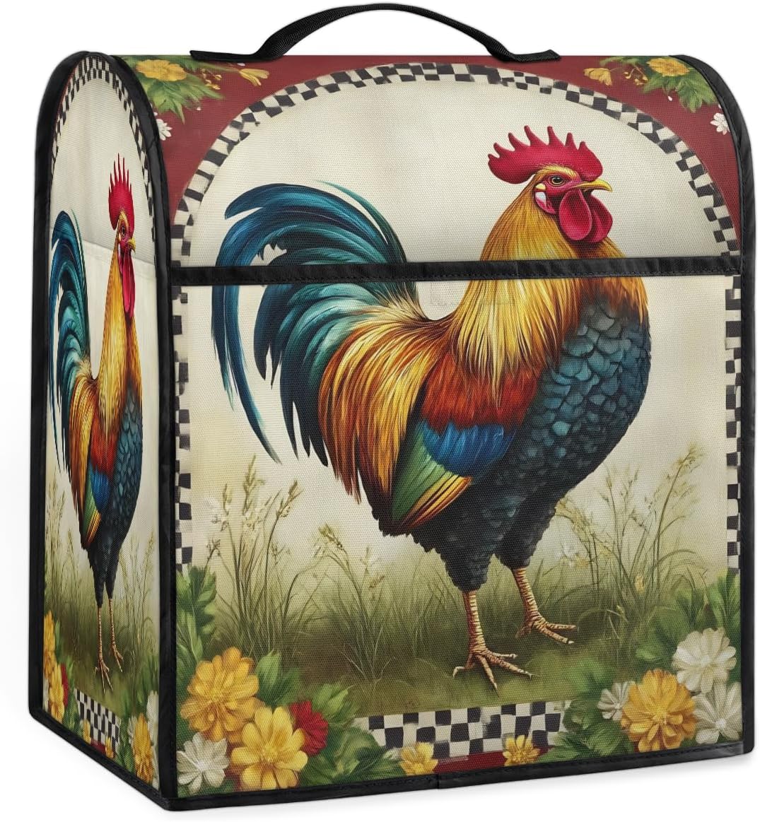 Kitchen Aid Mixer Dust Cover - Dust Cover for Stand Mixer Coffee Maker with Top Handle and Pockets Protective Covers Large for Extra Accessories 6-8 Quarts(Rooster)