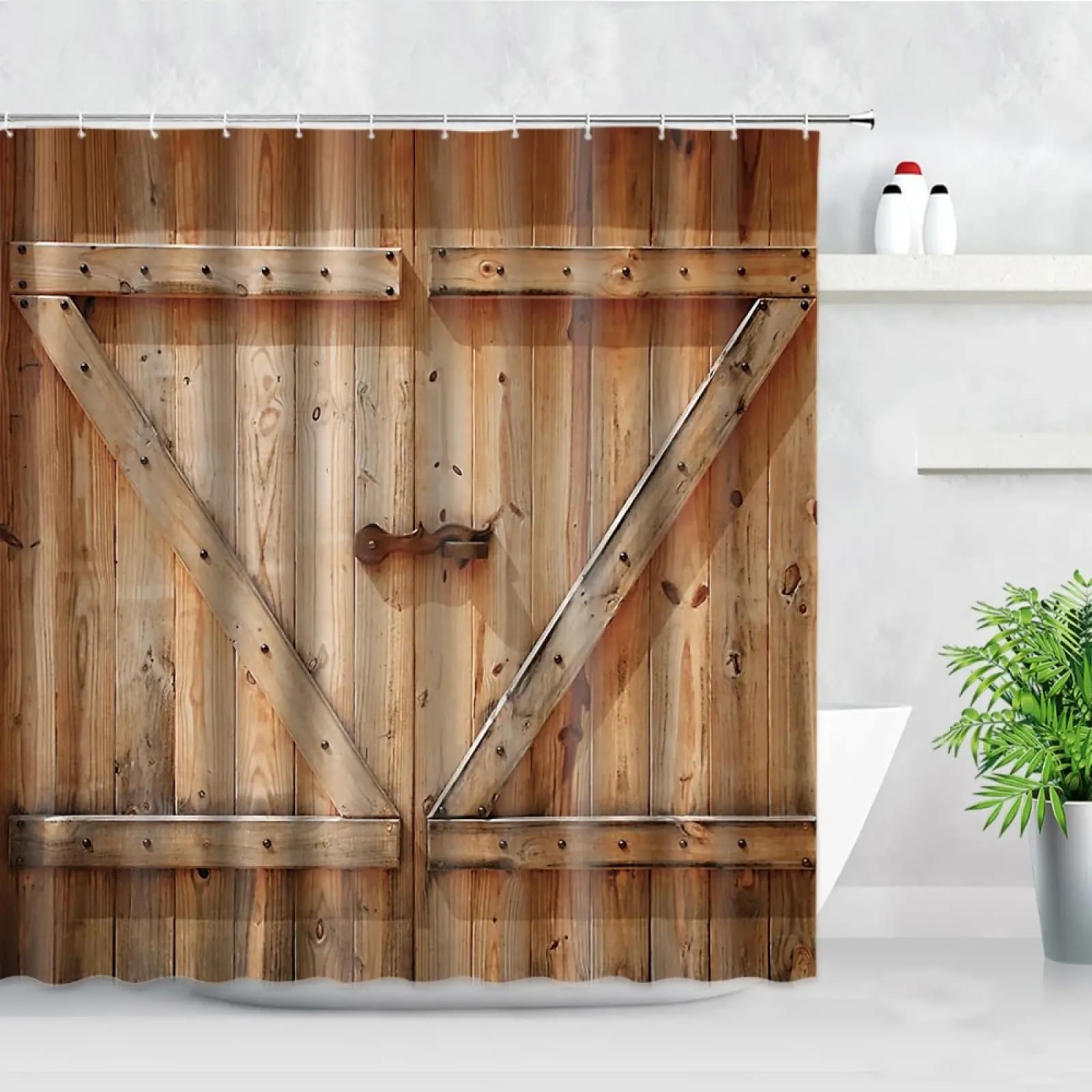 Rideaux de douche rétro rustiques bois rideau salle de bain tissu