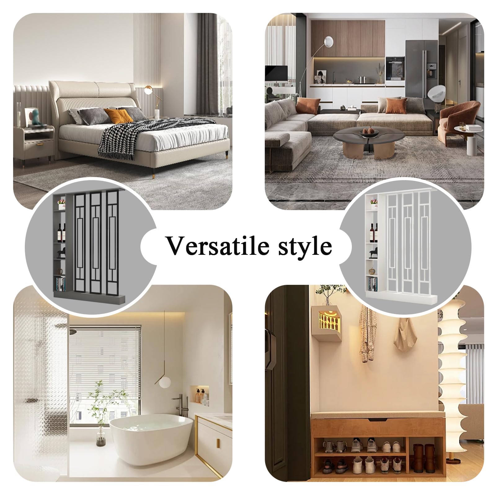 Raumteiler mit Regalen, Trennwand für den Eingangsbereich, Säule vom Boden bis zur Decke – freistehender Raumteiler mit Ablagefach, freistehende Dekoration für Schlafzimmer (C White + White, 120cm)