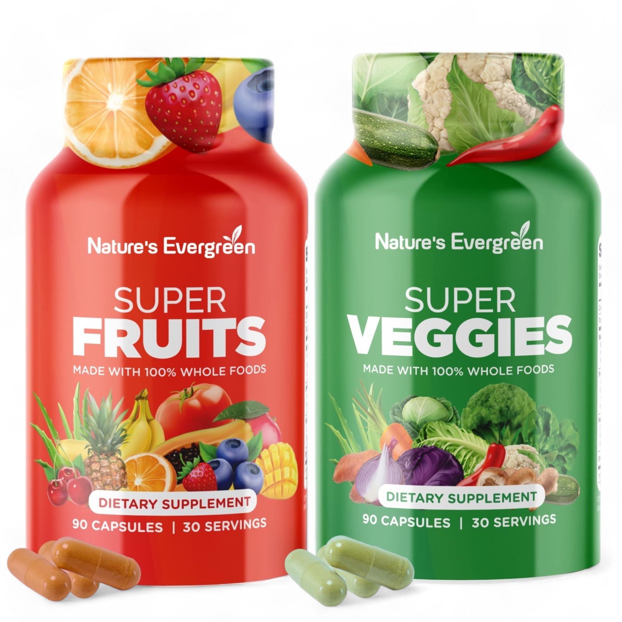 Fruits and Veggies Supplement - Nature Fruits and Vegetables Supplements - Vegan, Non GMO, Soy Free, Superfood Vitamins & Minerals Nutritional Balance - (Total 180 Capsules - Pack of 2) Made in USA