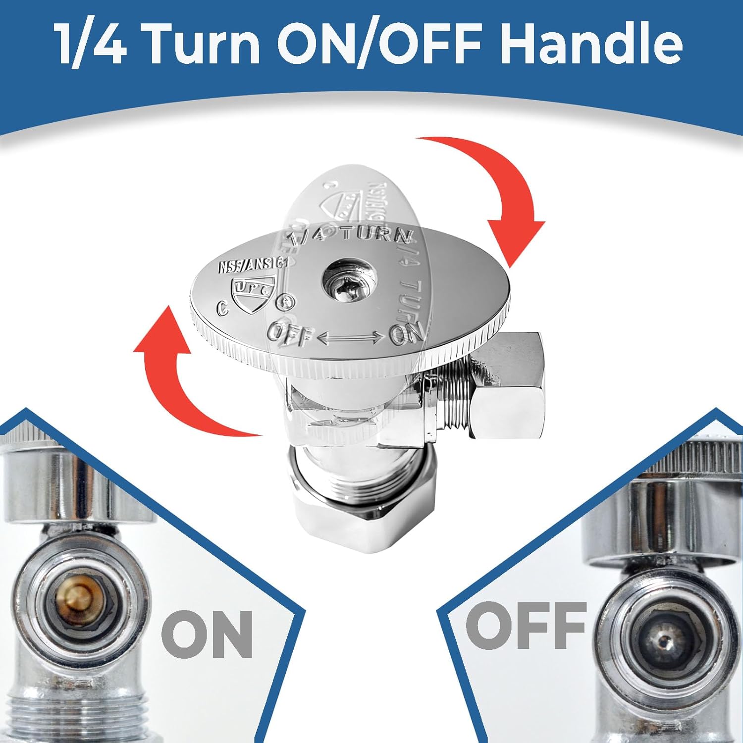 TTFLEX Angle Stop Valve 1/2" Nominal (5/8" OD) Compression Inlet x 3/8" OD Compression Outlet, 1/4 Turn Water Shut Off Valve, Toilet Water Valve for Toilet & Faucet Plumbing (1 Pack)