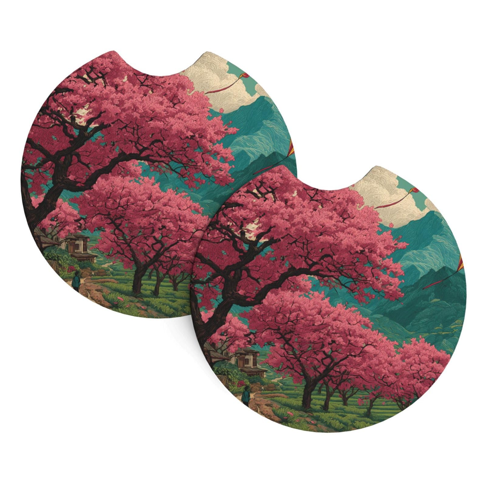 Cherry Blossom Dreams Car Interior Cup Holder Pad 2 PCS Car Coasters Scratch-resistant Odorless for Most Cars