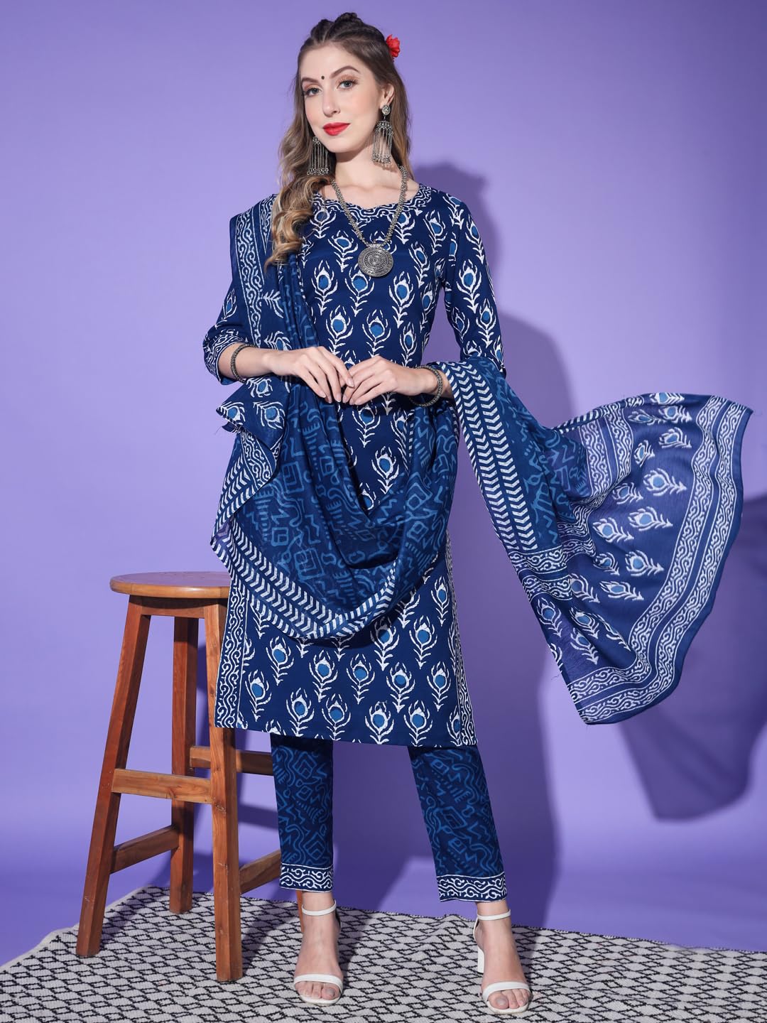 KULIA® Etniczna Kurti ze spodniami Tradycyjna sukienka dla kobiet Coctail Party Wear Projektant Kurtis Zestaw Ubrania indyjskie Casual Dress Haft Praca Tkanina ze sztucznego jedwabiu Kobiety Kurti