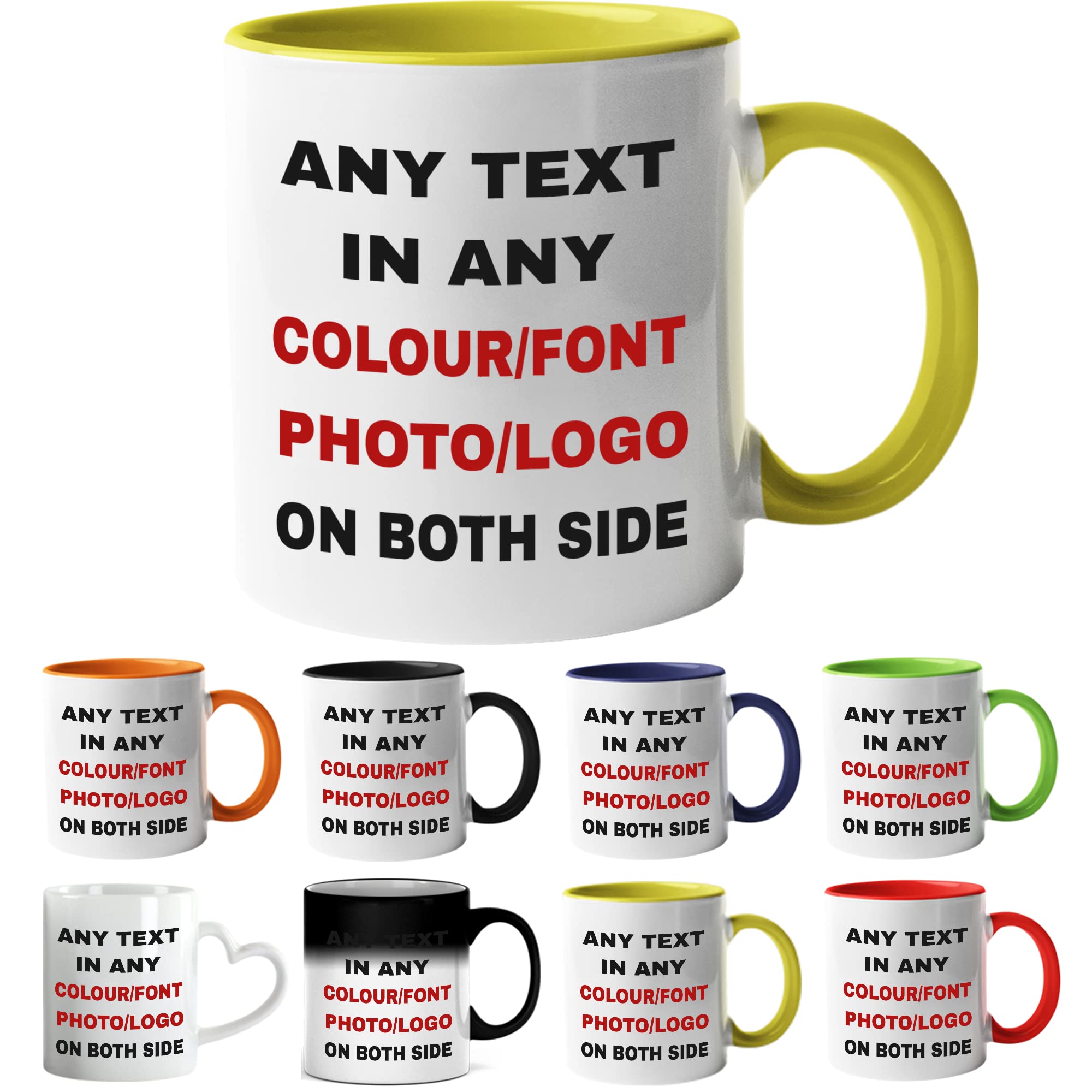 ia wares Personalised Mug Yellow – Custom Text, Picture or Logo | 11oz Ceramic Coffee Cup Printed Both Sides | Customised Gift for Birthday, Christmas, Anniversary | Dishwasher & Microwave Safe