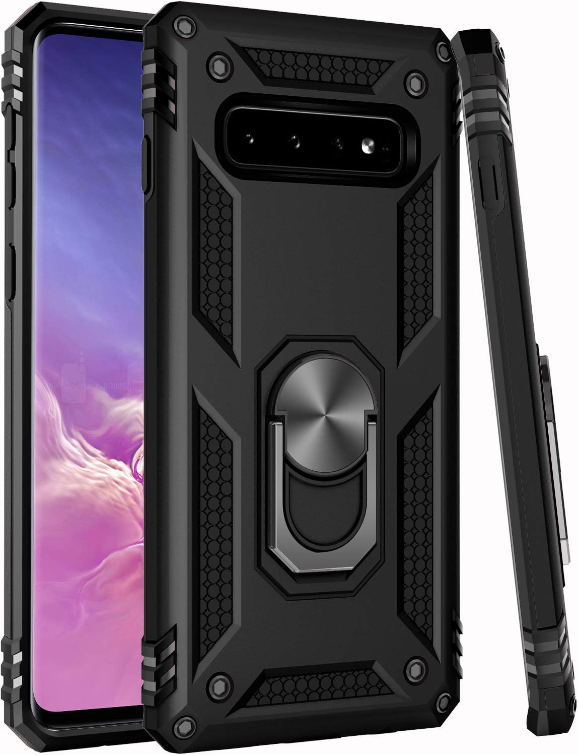 Galaxy S10+ Plus Case,Samsung S10+ Plus Cover,Military Grade 16ft. Drop Tested with Magnetic Ring Kickstand Compatible with Car Mount Holder Protective Phone Case for Samsung Galaxy S10 Plus Black