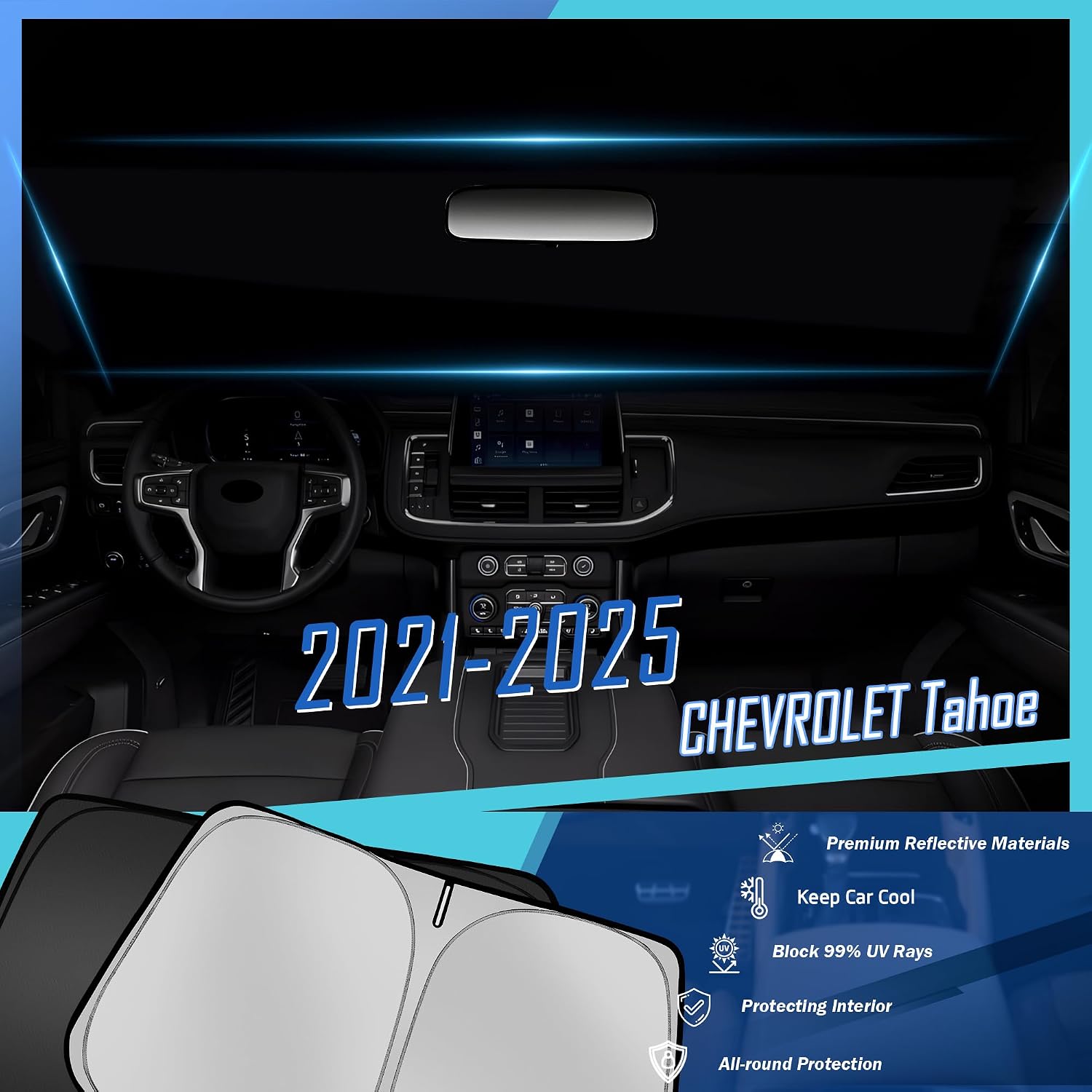 Windshield Sunshade for Chevrolet Chevy Tahoe 2021-2025 Front Window Sun Shade Custom Sunscreen Double Layers Design