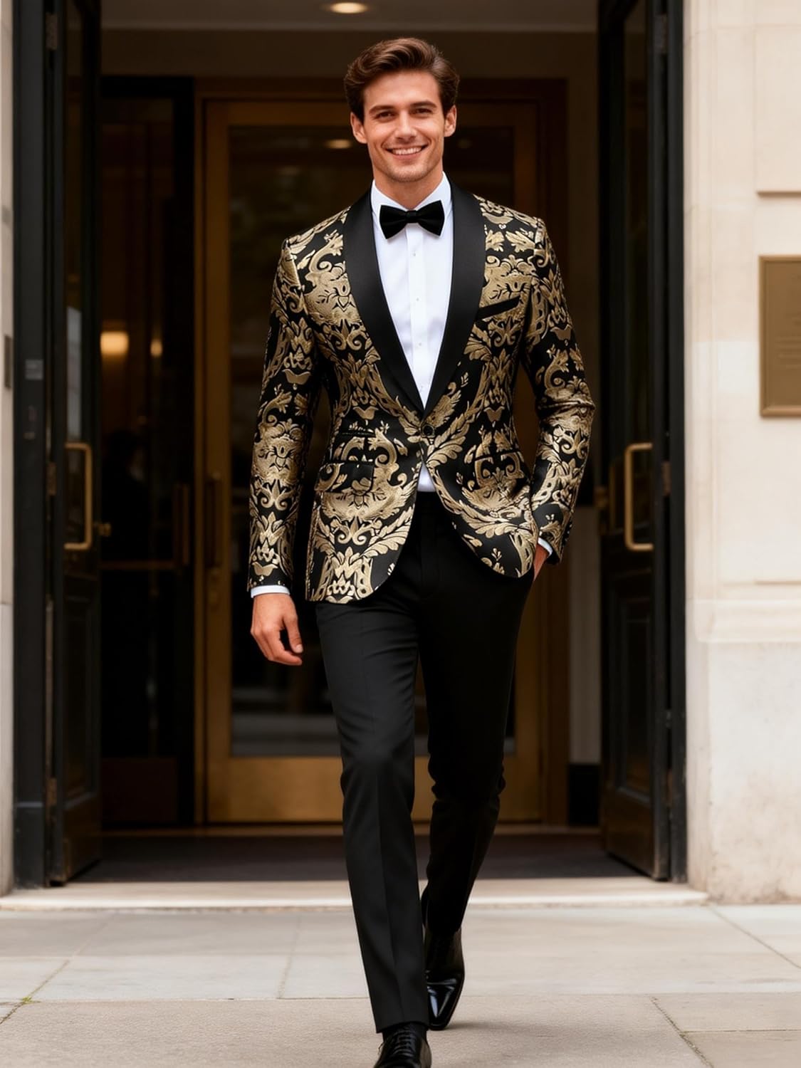 UNINUKOO Men's Suit 2 Piece Floral Paisley Regular Fit Tuxedo Suits for Men Dinner Party Jacket Pants Set - Image 2