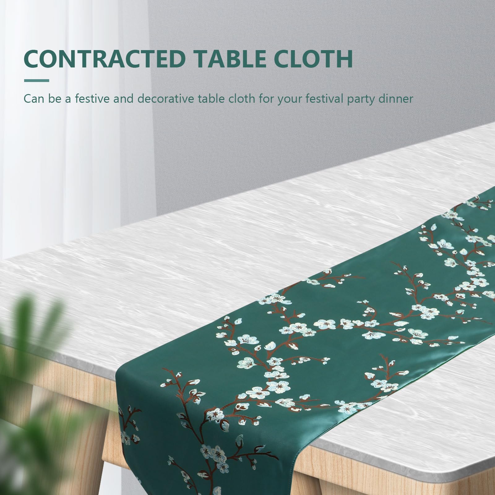 SHINEOFI Tischläufer in Grün aus Polyester mit Pflaumenblütenmuster Moderner Dekorative Tischdecke im Chinesischen Stil für Home Gatherings und Picknicks