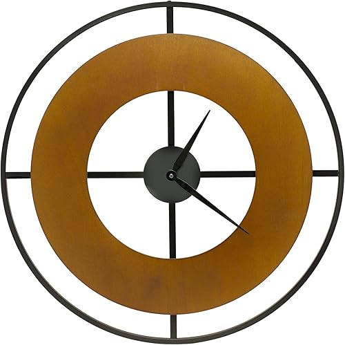 Pacific Bay Valencia - Reloj de pared de madera enorme con marco de metal, decorativo, ligero, moderno, silencioso, sin tictac, sin números, 3D,