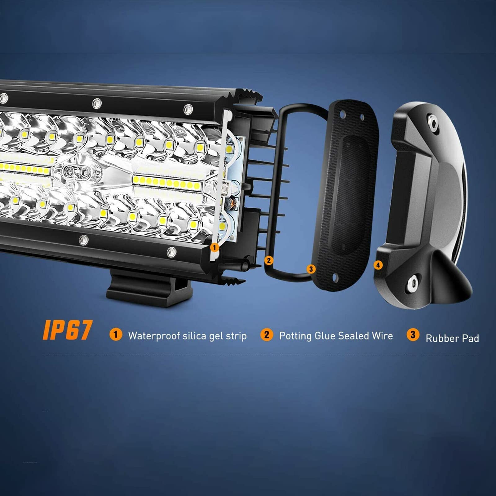 PICAA 23 Pulgadas 480W Barra Led 4x4 con soporte 12V Kit Cableado, Fila Triple Combinación Barra de Luz de Trabajo Led, 6000K Impermeable Barra luminosa Led Faro Led para Offroad ATV SUV Camión UTE