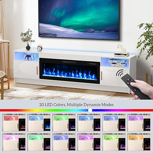 Miniatura 84 de BREEZEHEAT Soporte de TV eléctrico con chimenea de 36 pulgadas de hasta 80 pulgadas, centro de entretenimiento LED con puertas de alto brillo,