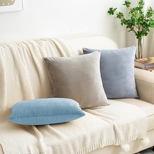 Miniatura 5 de HWY 50 fundas de almohada decorativas de terciopelo sólido para sofá, sala de estar., Terciopelo, Azul claro, 18x18 pulgadass