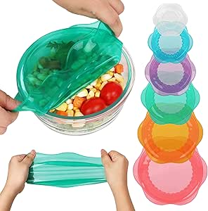 Reusable Silicone Stretch Lids, Food-Grade Elastic Bowl & Container Covers, 6-Pack