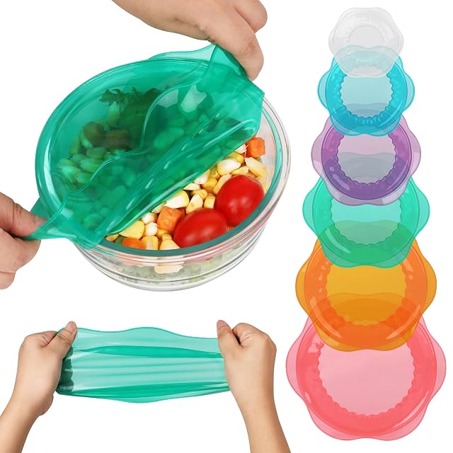 Silicone Stretch Lids for Food Storage in Fridge Reusable Elastic Bowl Covers for Cup Cans Jars Round Rectangle
