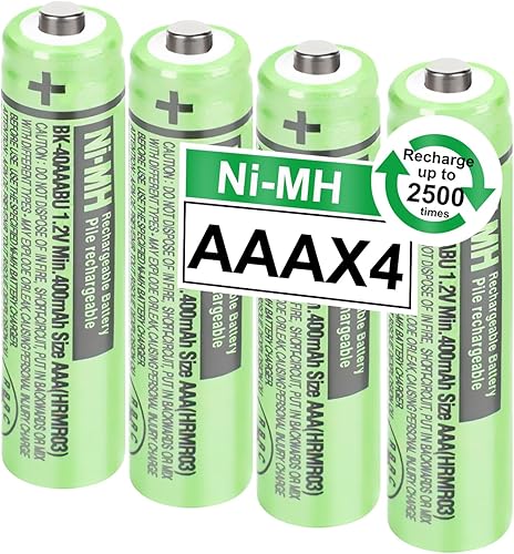 OSIM BK-40AAABU - Paquete de 4 baterías recargables AAA Ni-MH de 400 mAh AAA Ni-MH 1.2 V para teléfonos inalámbricos Panasonic, controles remotos,