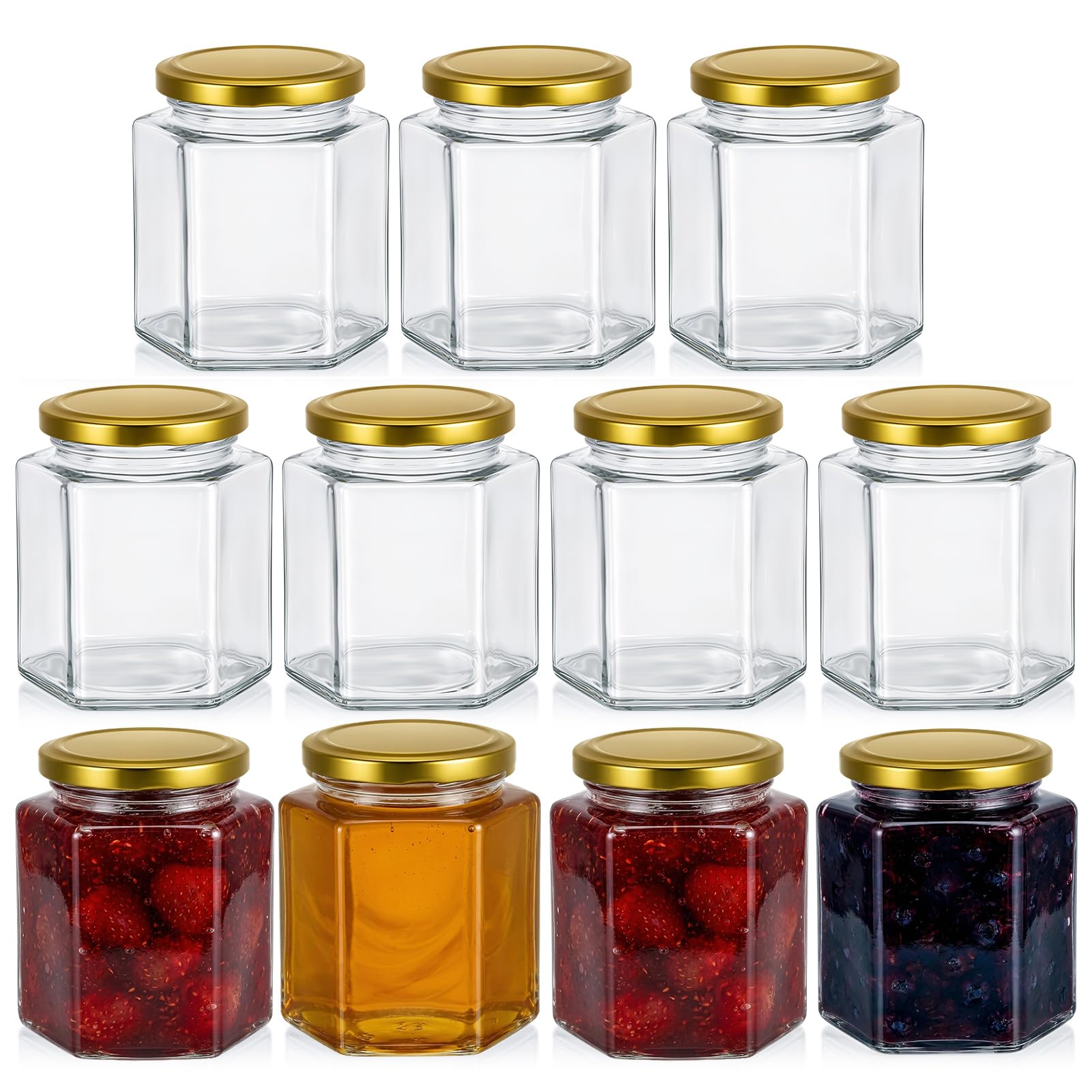 saerryor 11 Pack Hexagonal Glass Jars With Lids 380ml Airtight Pickling Jar