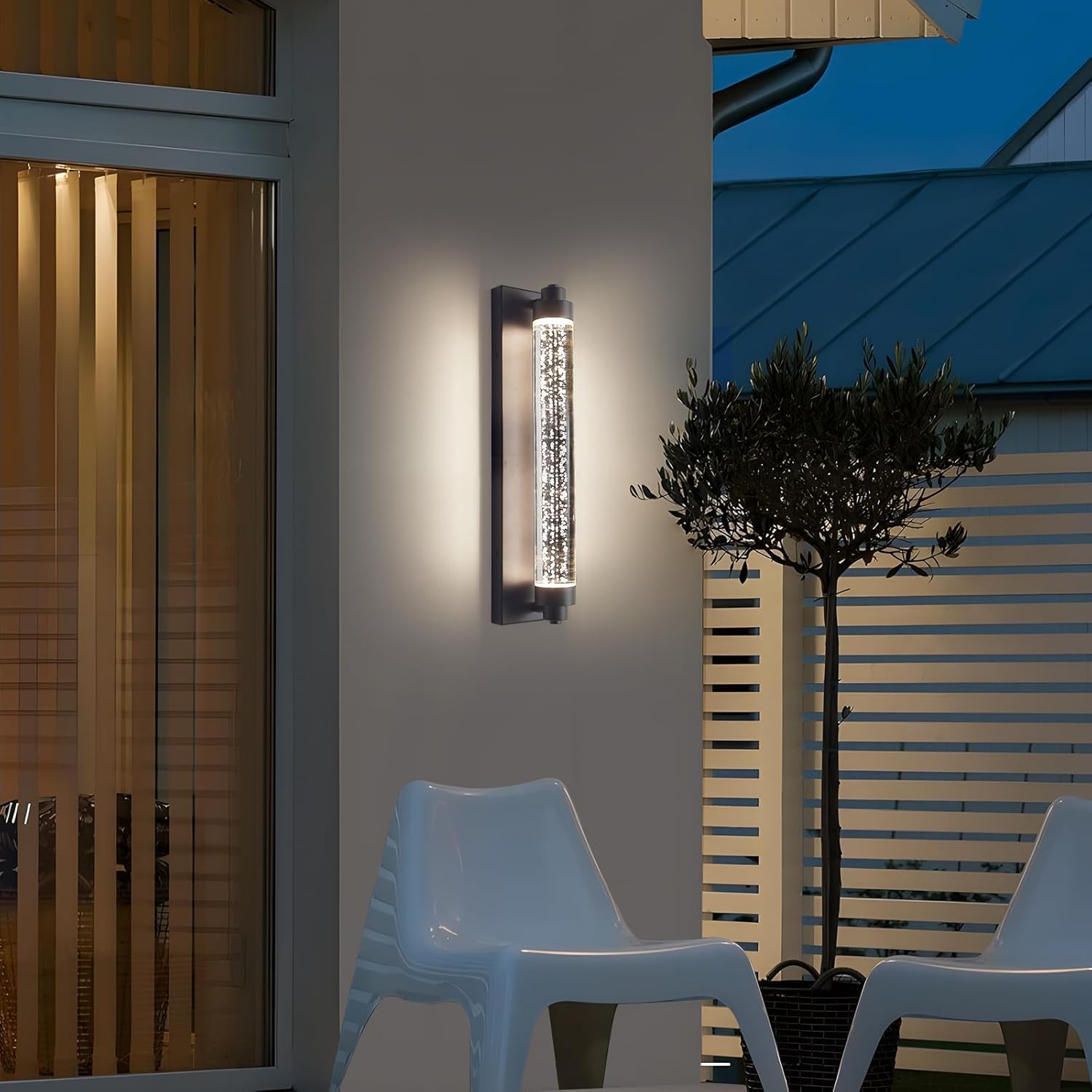 LED Porch Outdoor Wall Lights, 15.7inch Bubble Crystal Waterproof Modern Wall Sconce, 3000K-6500K Dimmable Minimalist Exterior Lights Fixtures for House, Garage, Patio, Bathroom, Indoor