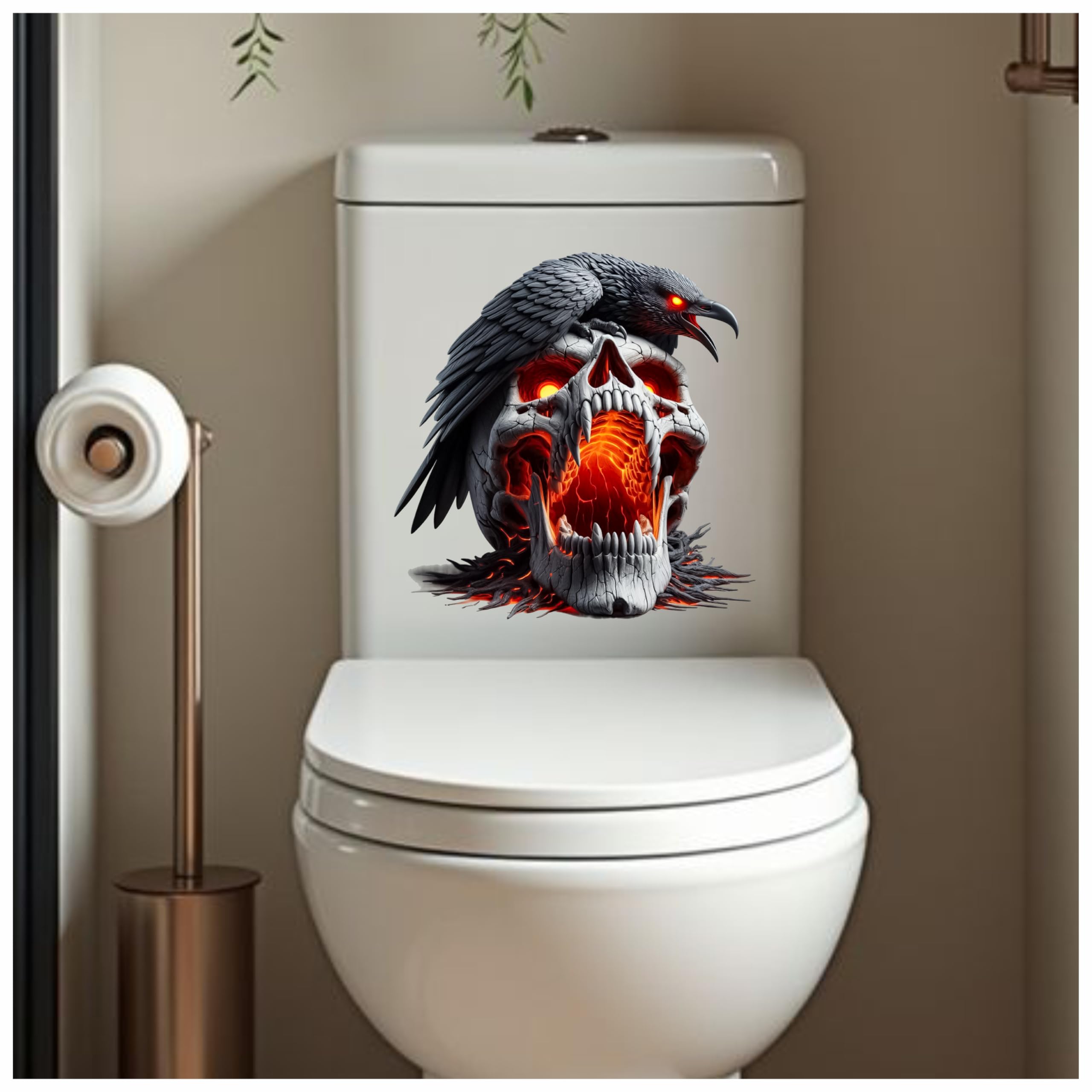 Skull Toilet Seat Lid Decals, Non Transparent, Cover Marks, No Unsightly Film, No White Edges, 21cm Tall, Weatherproof, Multi Purpose Skeleton Bird Vinyl Stickers