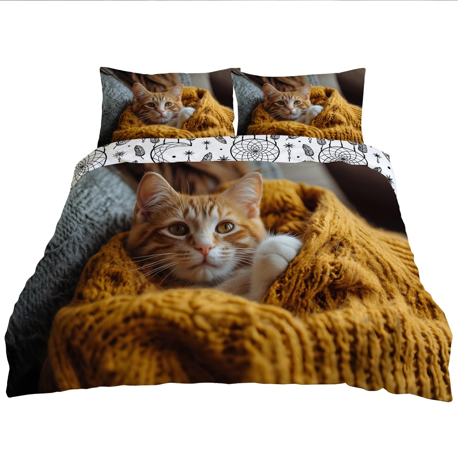 Housse de couette chat orange 200x200 cm avec 2 taies