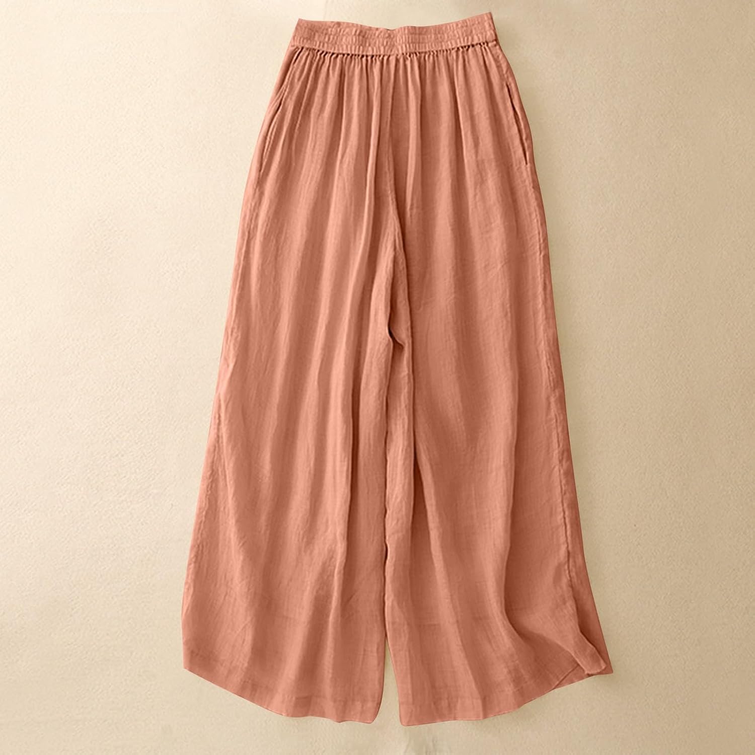 Women's Cotton Linen Wide Leg Pants Baggy Drawstring High Waist Casual Loose Comfy Palazzo Trousers with Pockets