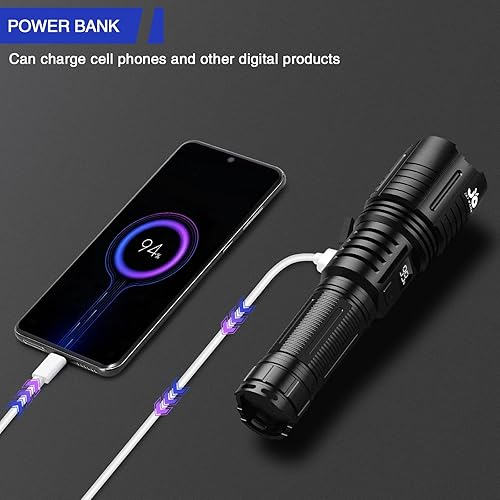 Miniatura 5 de JAY-PARK Linternas recargables de 1000000 lúmenes, linterna LED con pantalla de alimentación digital y zoomable, linternas de alto lumen súper