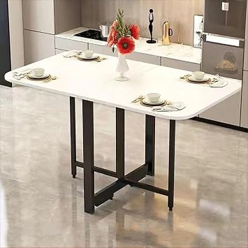 Drop Leaf Dining Table, Folding Dining Table, Wooden Foldable Kitchen Table, Multifunction Expandable Table, Foldable Extendable Space Saving Furniture, Foldable in 3 Forms, for Kitchen, Living Room