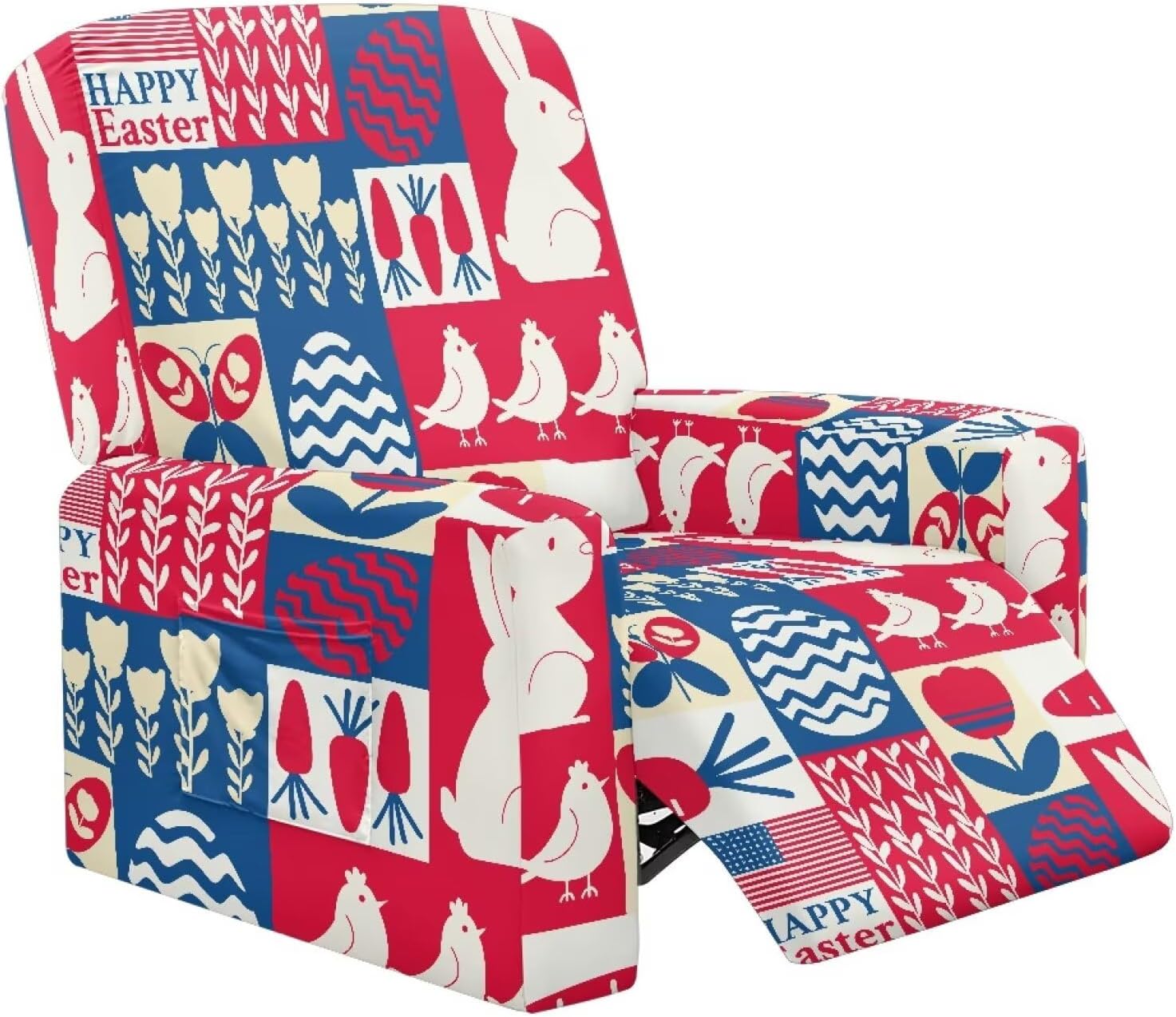 Talayituse Palm Tree Boat Pattern Recliner Slipcovers 4-Pieces Lazyboy Covers Couch Chair Cover Non Slip Recliner Chair Cover with Storage Pockets Furniture Protector for Living Room