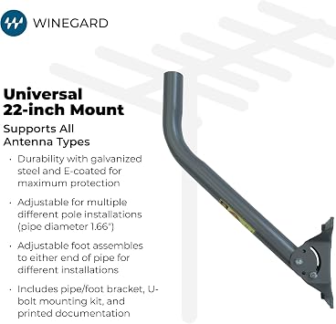 Winegard Universal 22in Pole Mount DS2000A - All Antenna Types - Heavy-Duty
