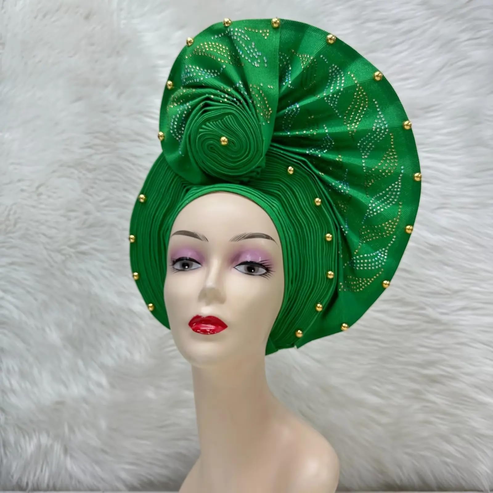 Diadema africana dorada elegante para mujer, turbante nigeriano, ala grande, para fiesta, 1 unidad por paquete
